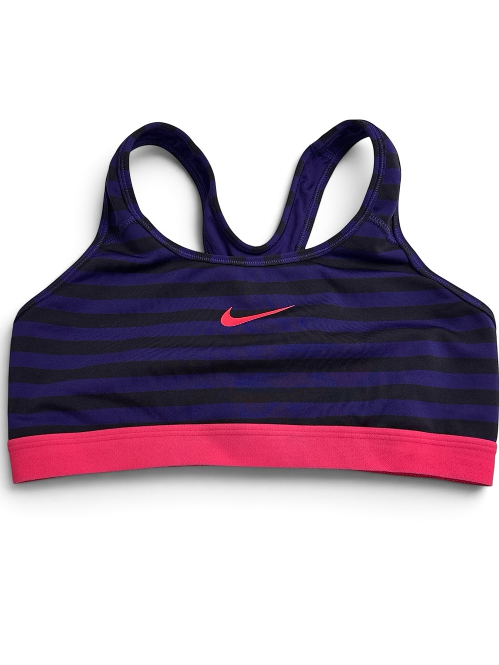 Nike Women's Medium Classic Purple Stripe Mid Impact Dri-FIT Sports Bra Swoosh